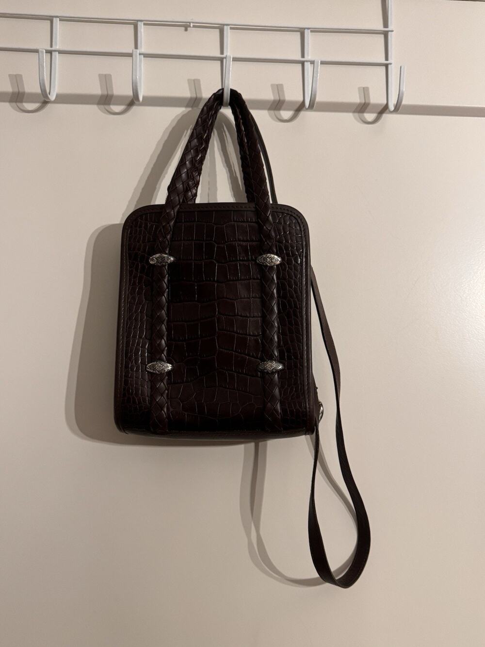 Brighton Brown Embossed Leather Two Strap Purse Crossbody Handbag Preppy Travel